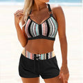 Women's two-piece hot spring swimsuit bikini in polyester, sizes S-XL, available in navy blue and print colours