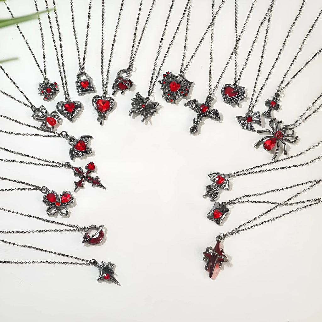 Halloween necklace with a zinc alloy bat and spider pendant on a chain, showing electroplated dark colour finishes.