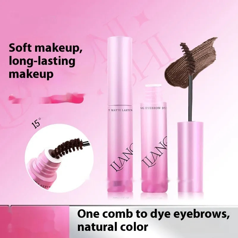 Long-lasting velvet matte eyebrow cream container showing four colour options including milk coffee coconut palm shade