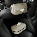 Black leather hanging storage box with paper bag for car or home organisation