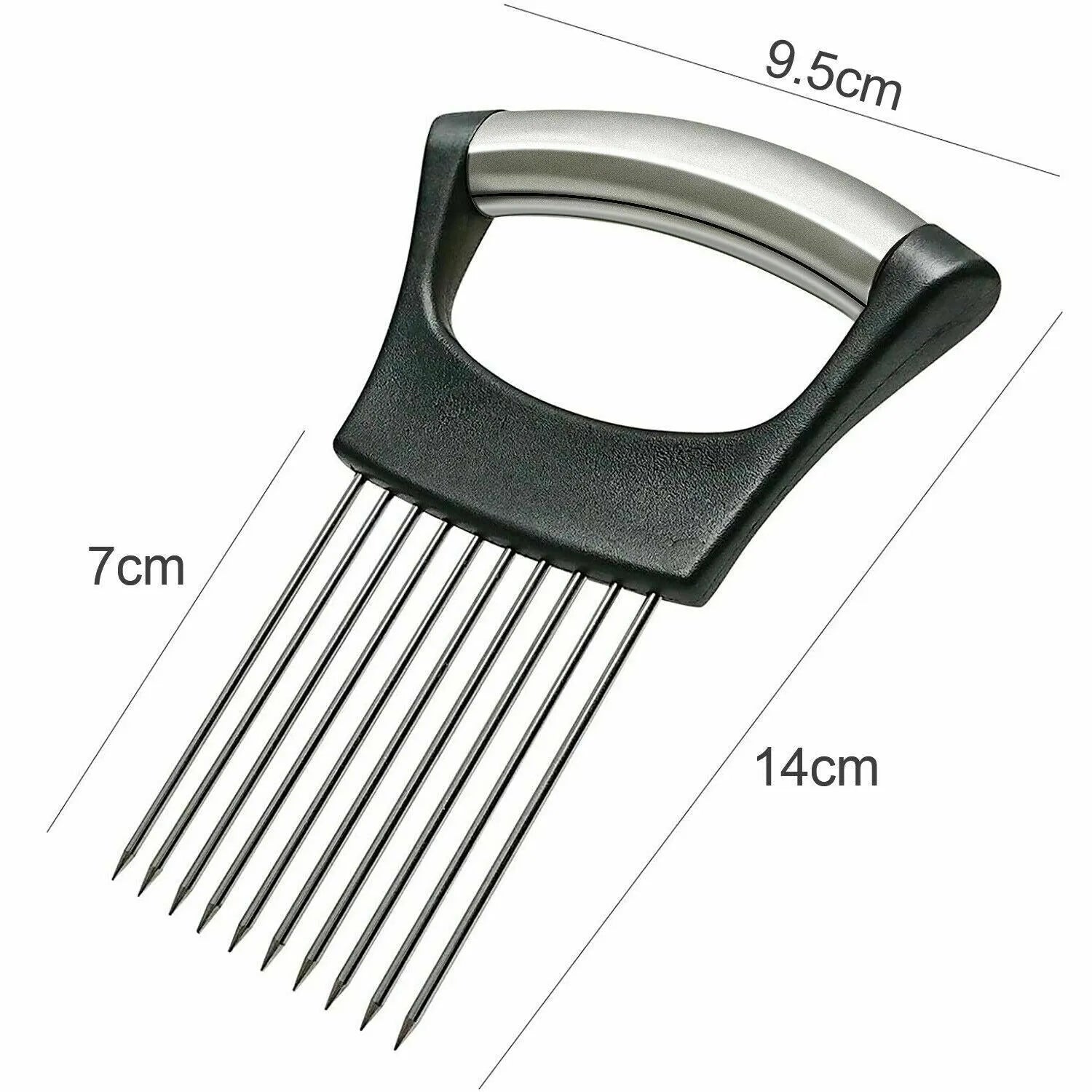 Stainless Steel Food Slice Assistant Onion Holder Slicer Tomato Cutter with NonSlip Handle 14cm x 9.5mm Kitchen Tool for Fixing and Dividing Food Materials