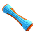 Set of three TPR dog toys: a spiked ball, a barbell, and a tire, shown as floating squeaky toys for water fetch.