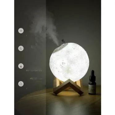 Lunar humidifier night light with wood finish, 13cm round design