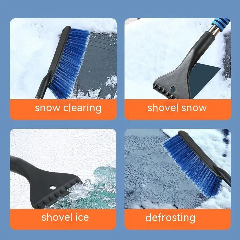 Winter car snow scraping brush with telescopic long handle in yellow thickened plastic model