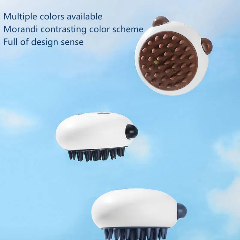 Panda-shaped silicone pet shower brush with soft bristles for cat and dog bathing