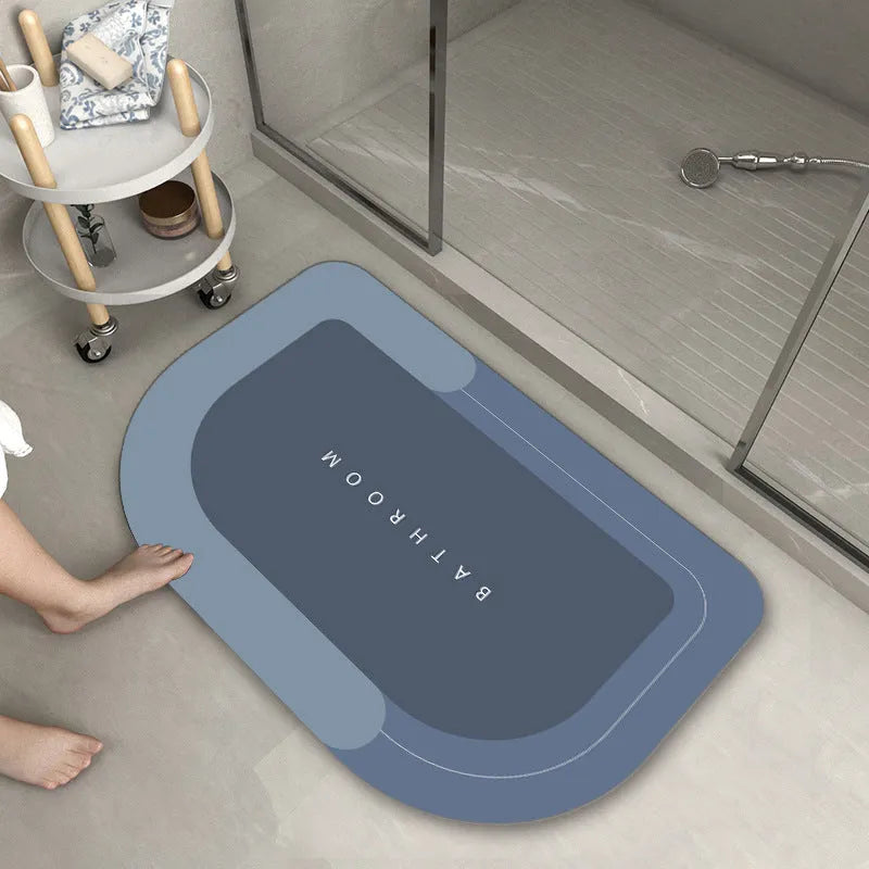 Blended fabric machine-woven bathroom floor mat in oval shape, Lake Baikal blue, 40x60cm size