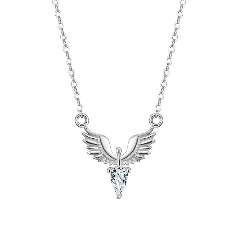 925 sterling silver eagle pendant necklace with adjustable O-ring chain in white gold finish