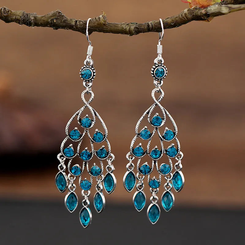Smart water drop purple retro fringe earrings with crystal detailing and 20-24cm drop length