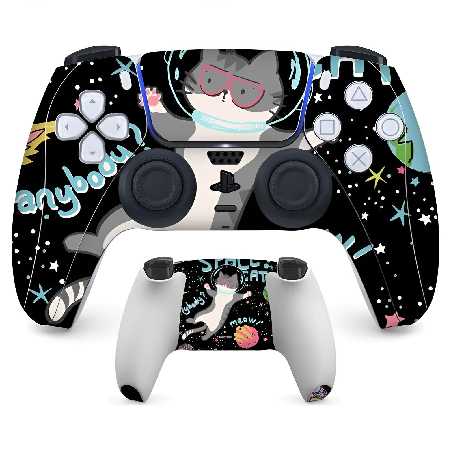 PS5 controller with anti-scratch stickers applied, showing micro-frosted PVC texture