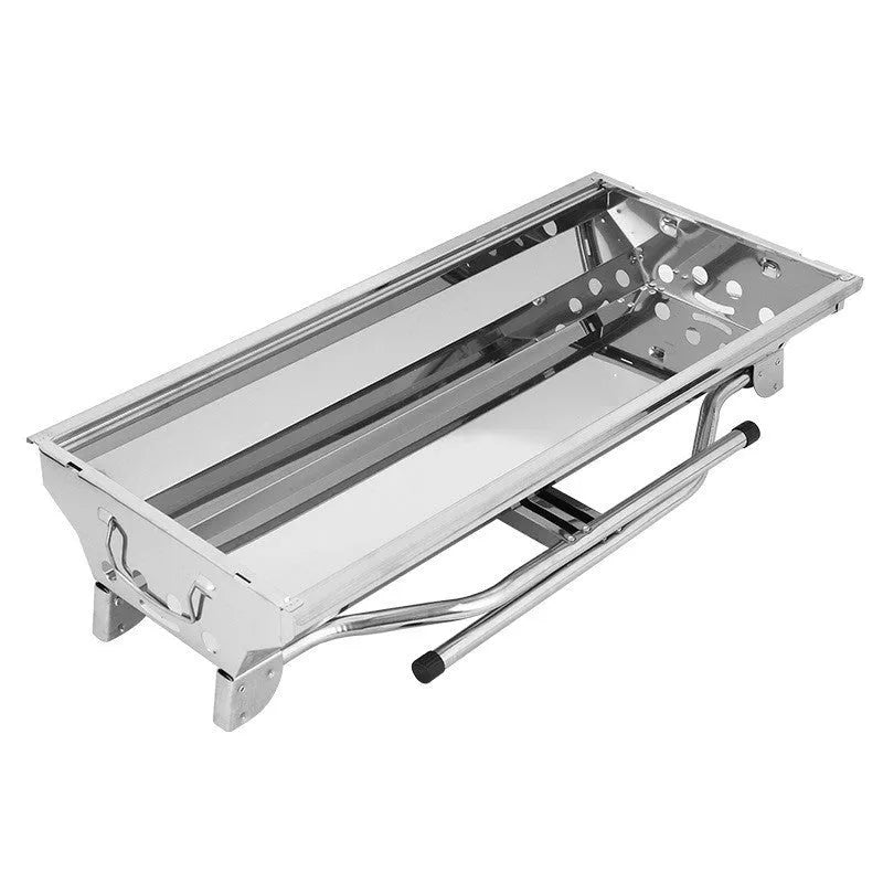 Stainless steel portable folding barbecue grill with dimensions 73x33.5x70cm.