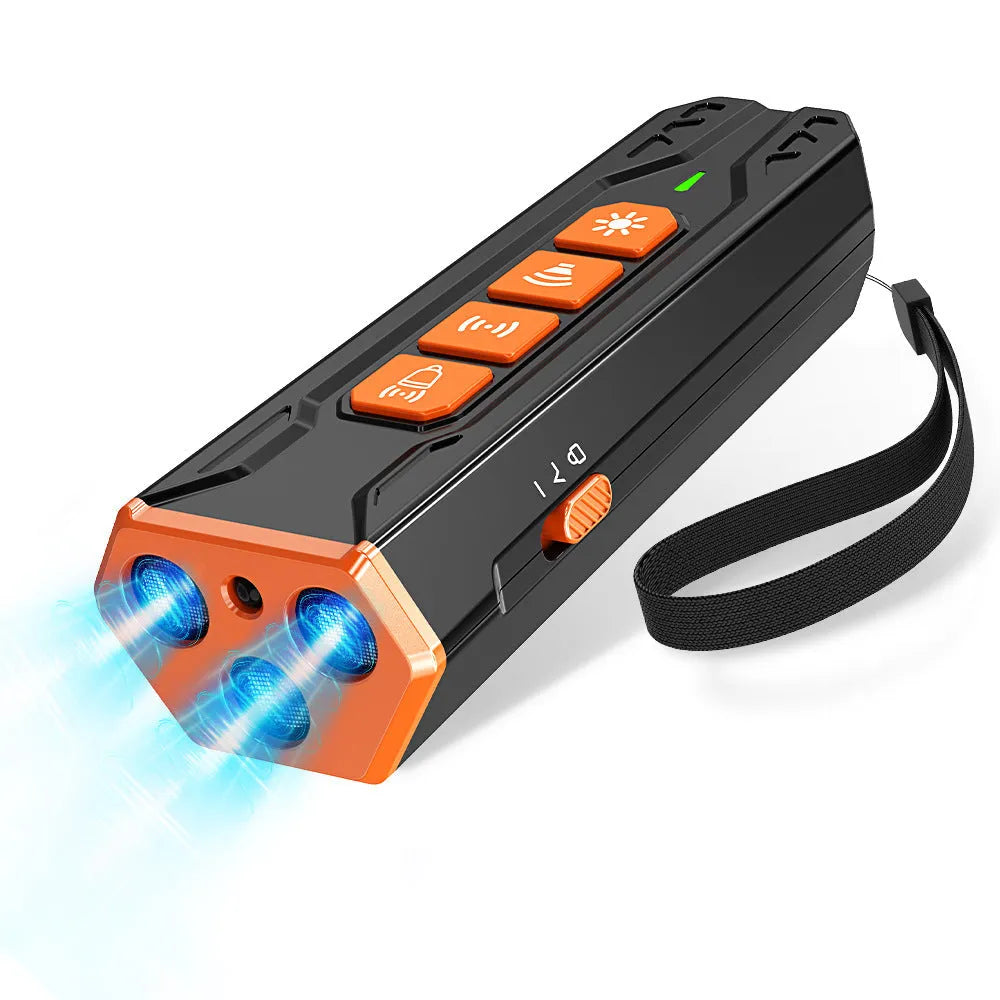 Ultrasonic dog trainer with three head design in grey orange and black orange colour options