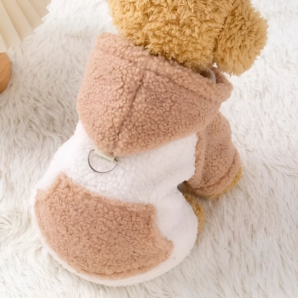 Thickened hooded cotton-padded coat for small dogs in brown and blue, sizes XS-XL