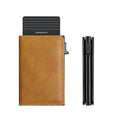 Pop-up aluminum alloy card wallet in retro style with anti-theft protection, available in multiple colours