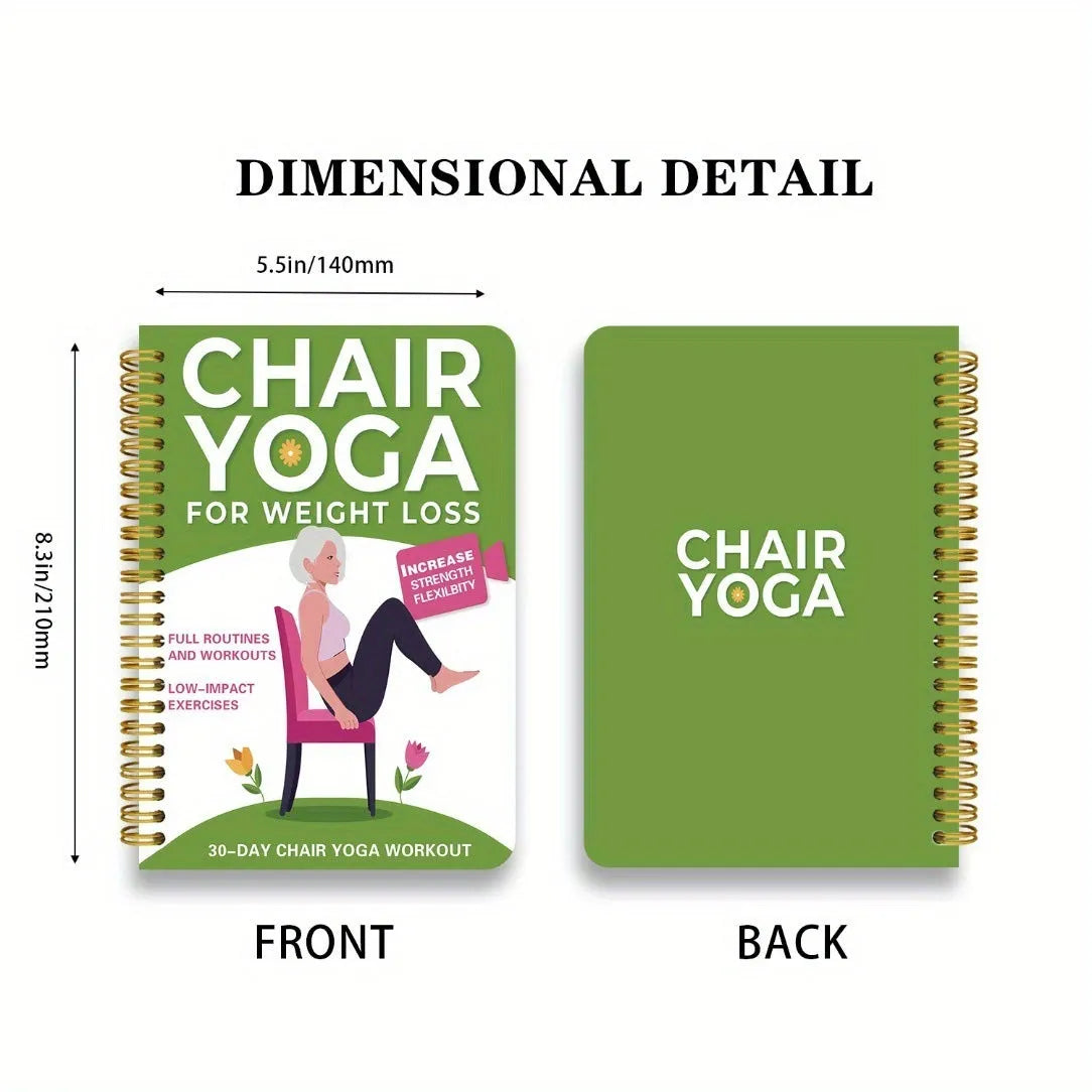 Coil 30 Days Chair Yoga Training Guide notebook with green cover and coil binding