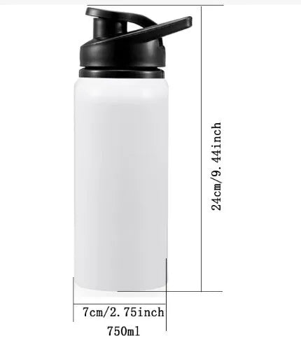 White aluminium cycling water bottle with double-walled insulation in 600ml and 750ml capacity options