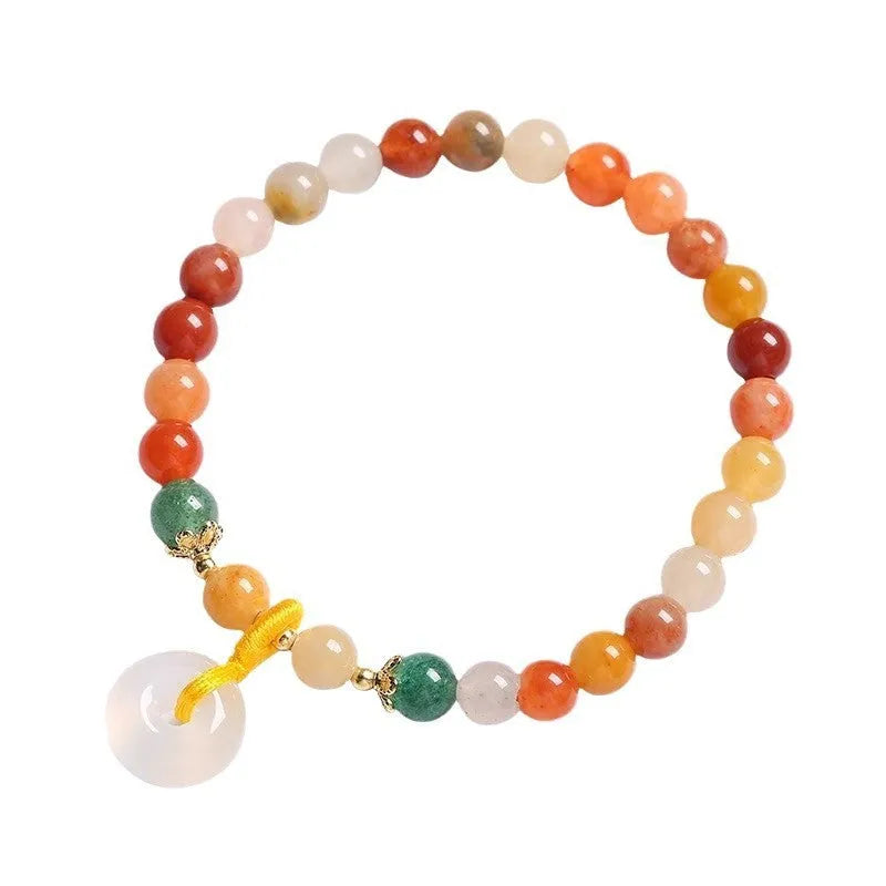 Handmade Chinese style bracelet with natural jinsi jade safety buckle and 6mm agate beads