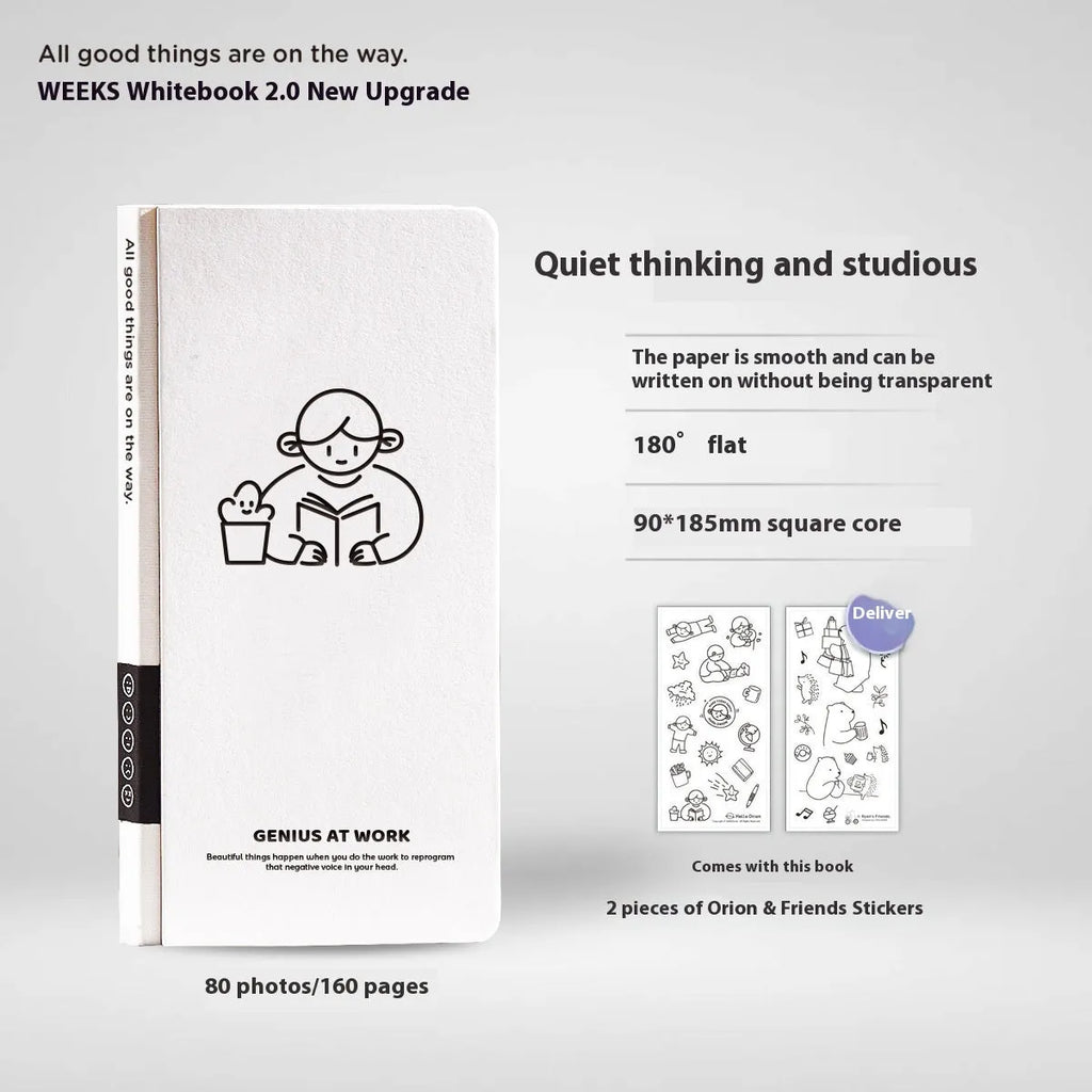Simple plaid journal notebook with paper cover, shown with a pair of stickers.