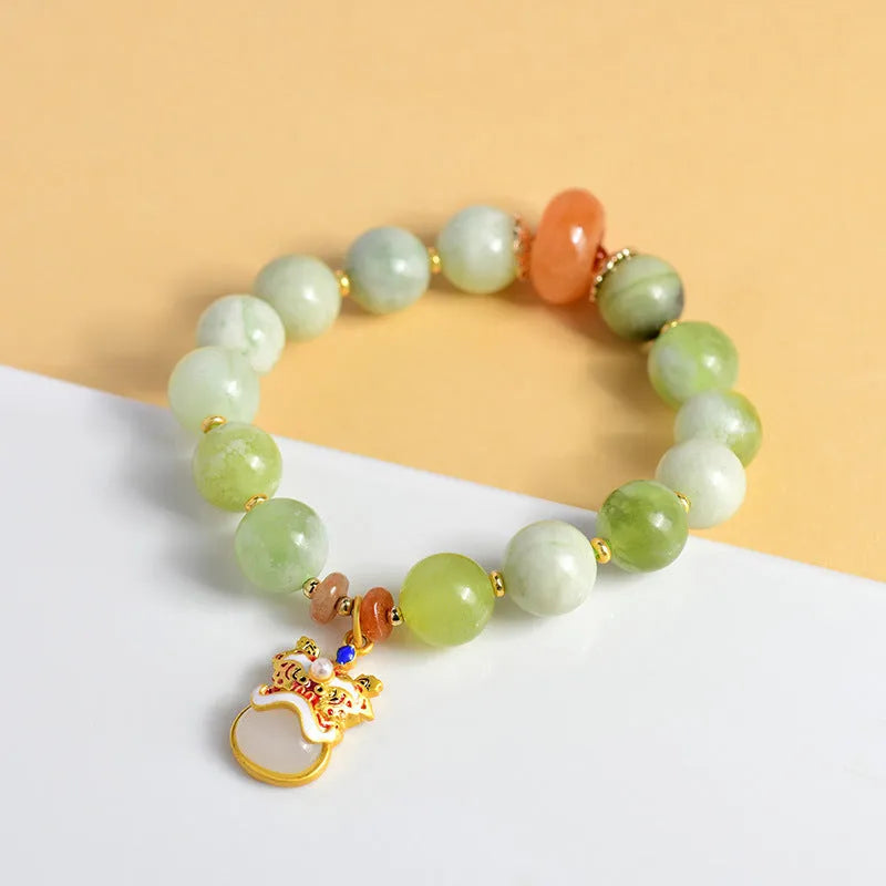 Handmade green milk-in-water jade retro geometry bracelet 10mm beads women's jewellery