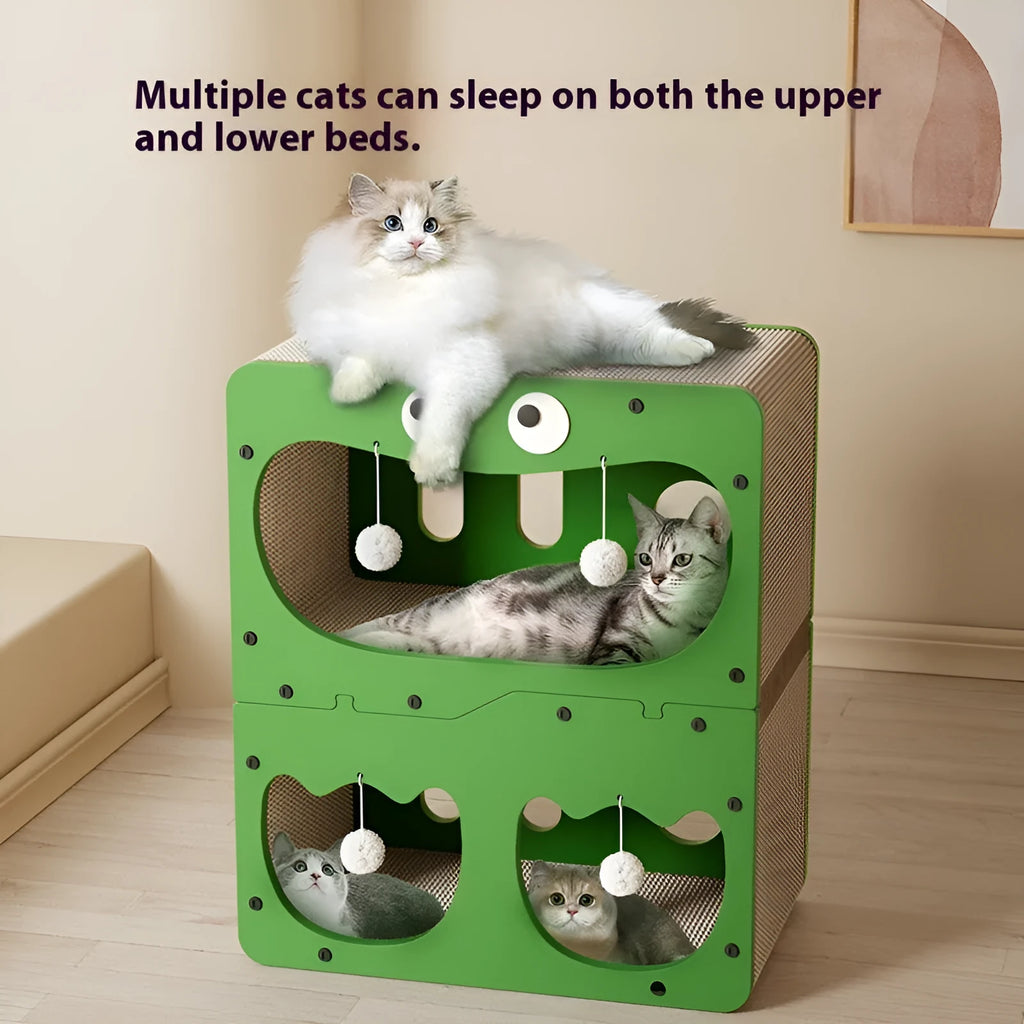 Wear-resistant non-chip cat scratching board double layer cute style cat nest with owl design