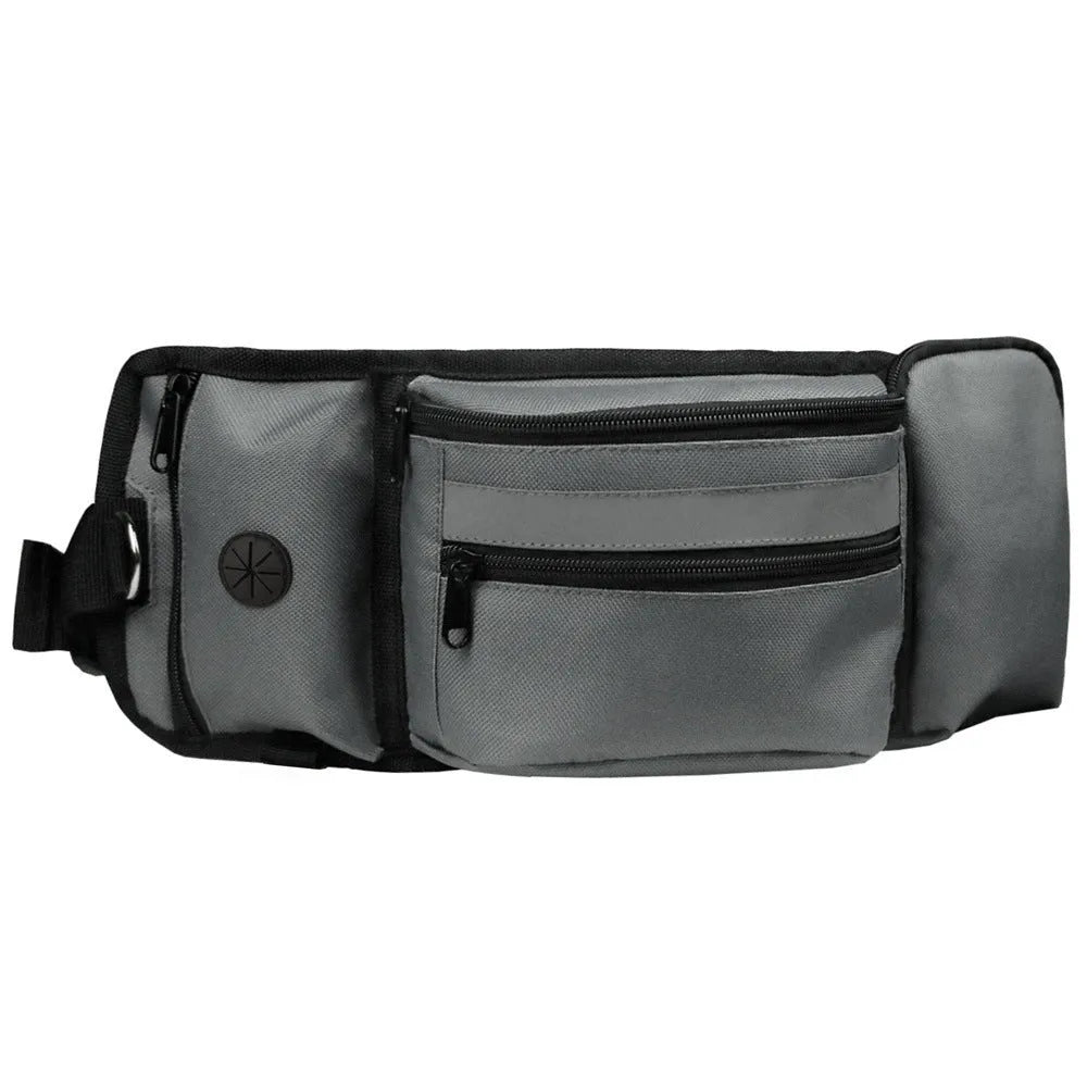 Multifunctional polyester striped pet fanny pack for running and dog training in black and grey