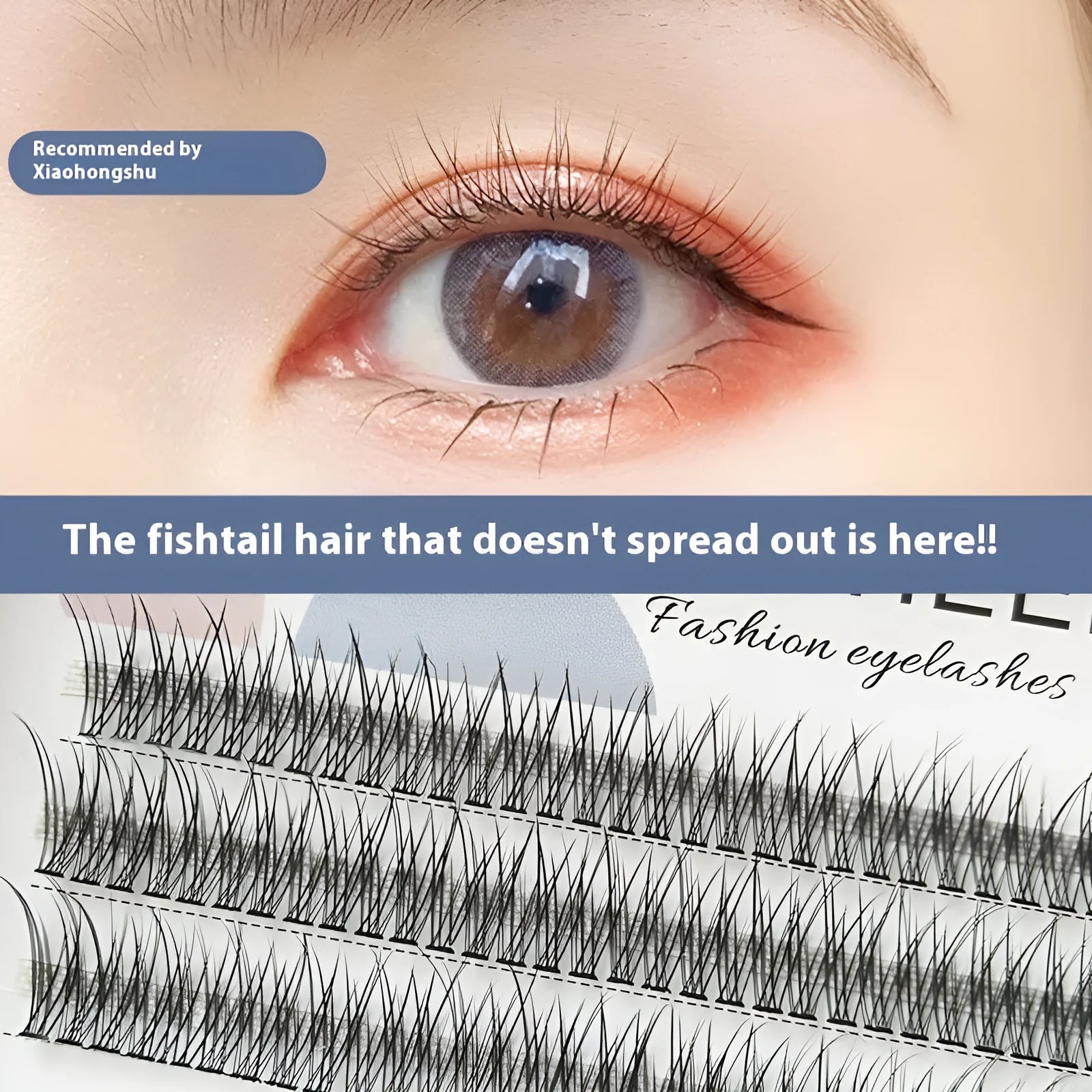 Black V-shaped fishtail segment false eyelashes with 8mm to 12mm length options