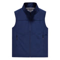 Men's solid colour stand collar polyester vest with zipper pockets in army green on a model