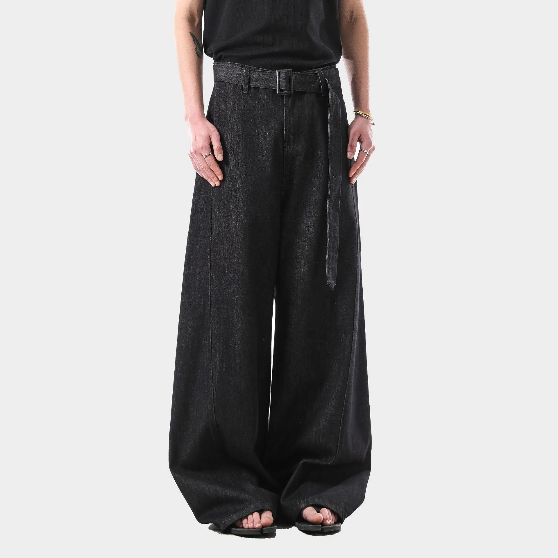 Women's black gold high waist straight leg jeans with zip fly placket closure