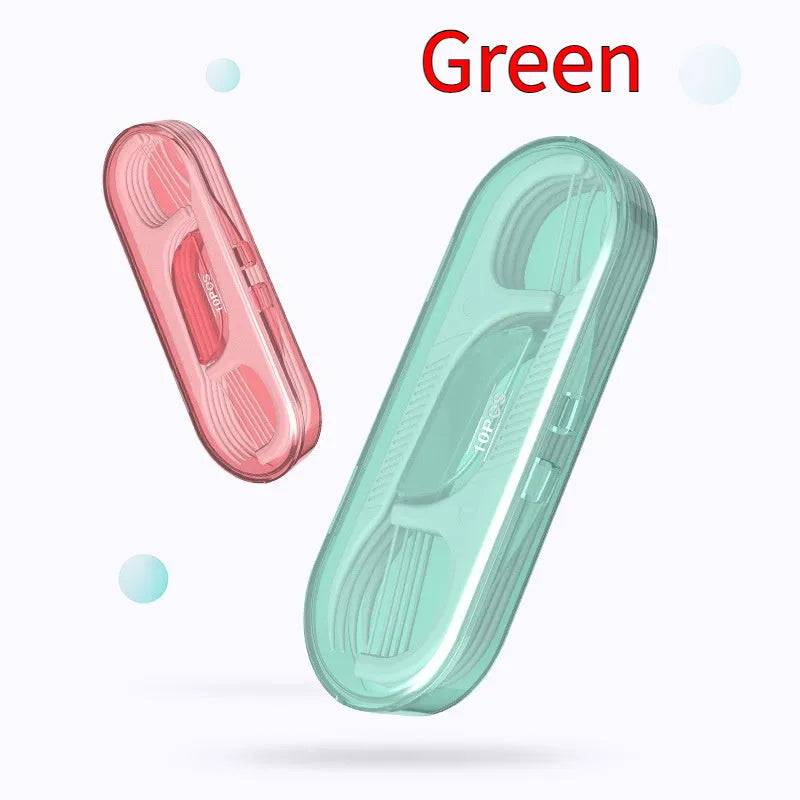 Disposable dental floss in a flat plastic bag package with dimensions 180mm by 238mm