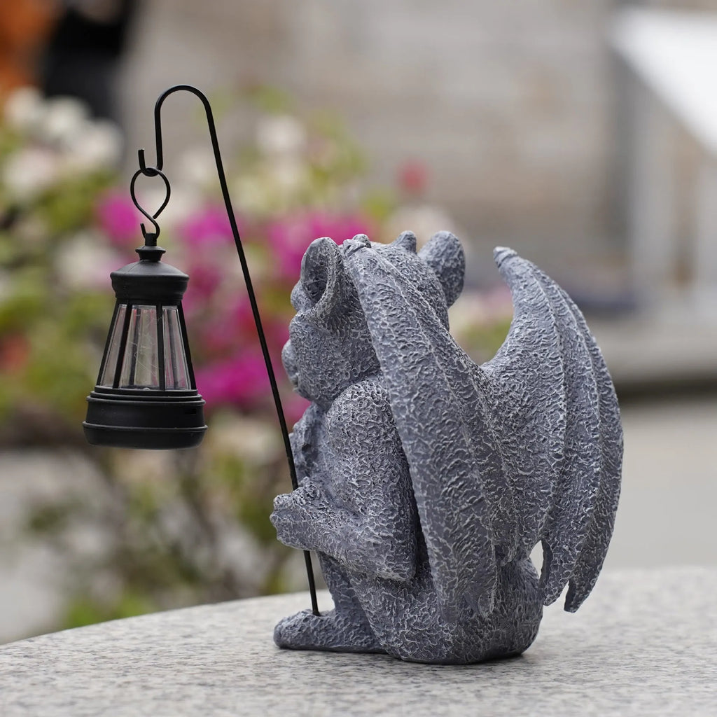 Creative stone statue ghost solar decoration resin American style garden lamp 17x13x21cm