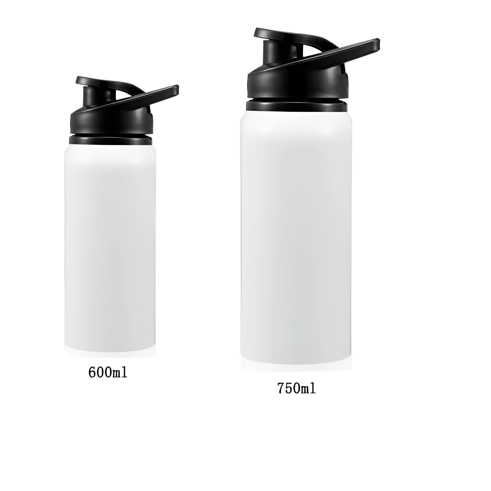 White aluminium cycling water bottle with double-walled insulation in 600ml and 750ml capacity options