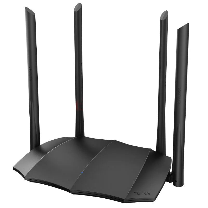 AC8 dual-band wireless gigabit router showing front panel with indicator lights and connection ports