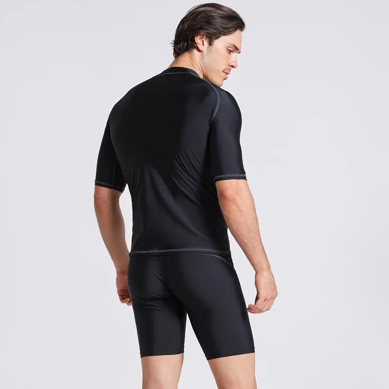 Men's quick-drying half sleeve swimsuit with separate top and pants for swimming and surfing