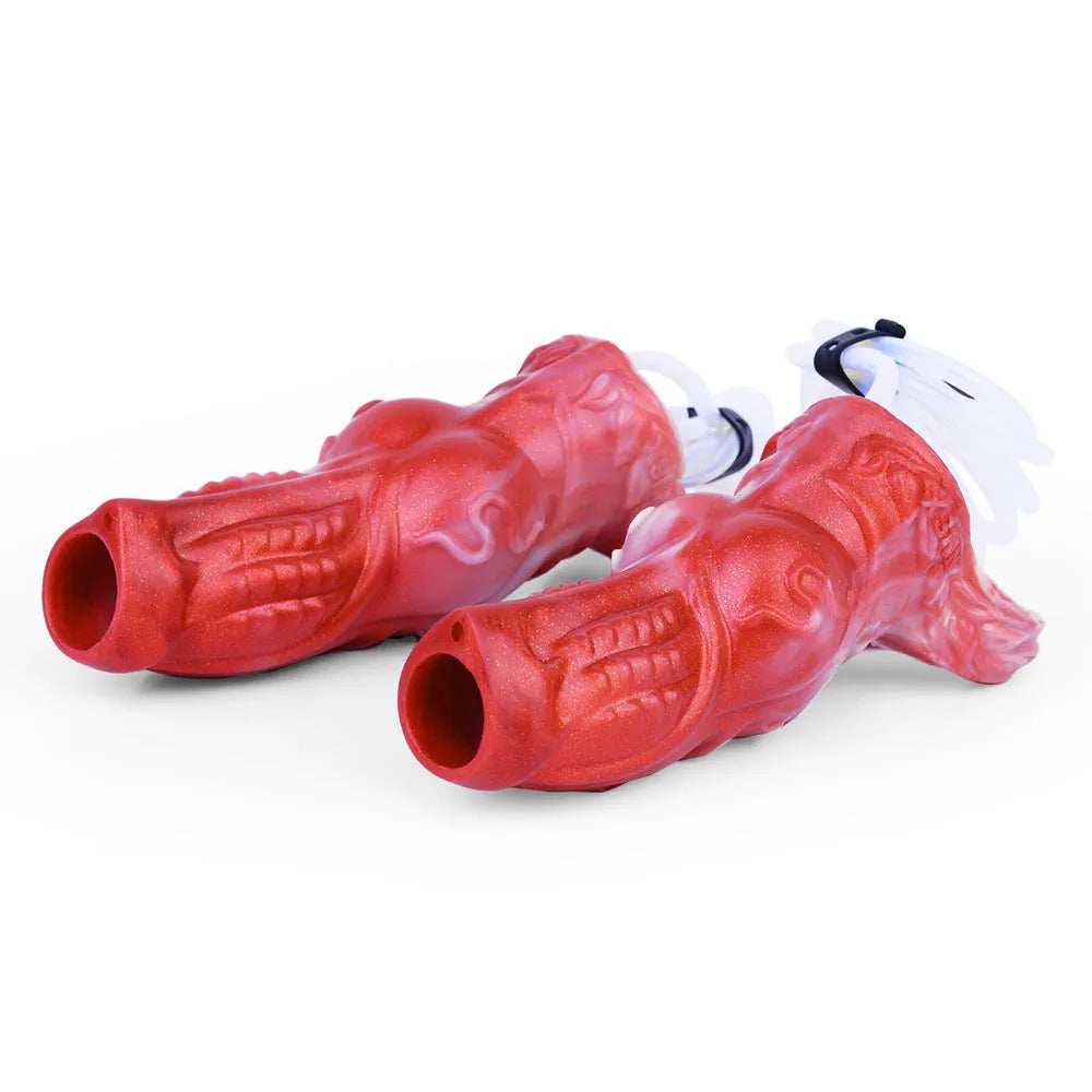 Silicone water spray condom toy with syringe airbag manual control M and L sizes