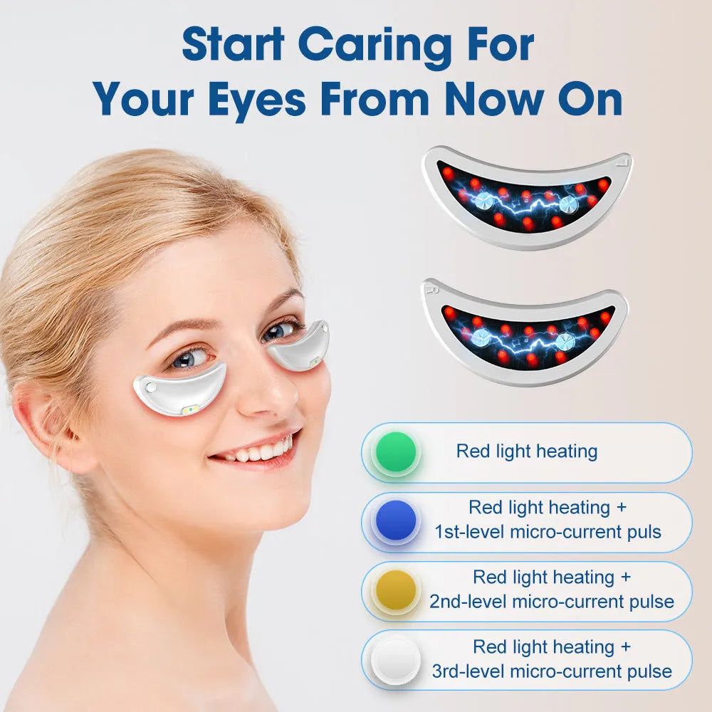White wireless red light EMS eye and facial massager device for home beauty treatments