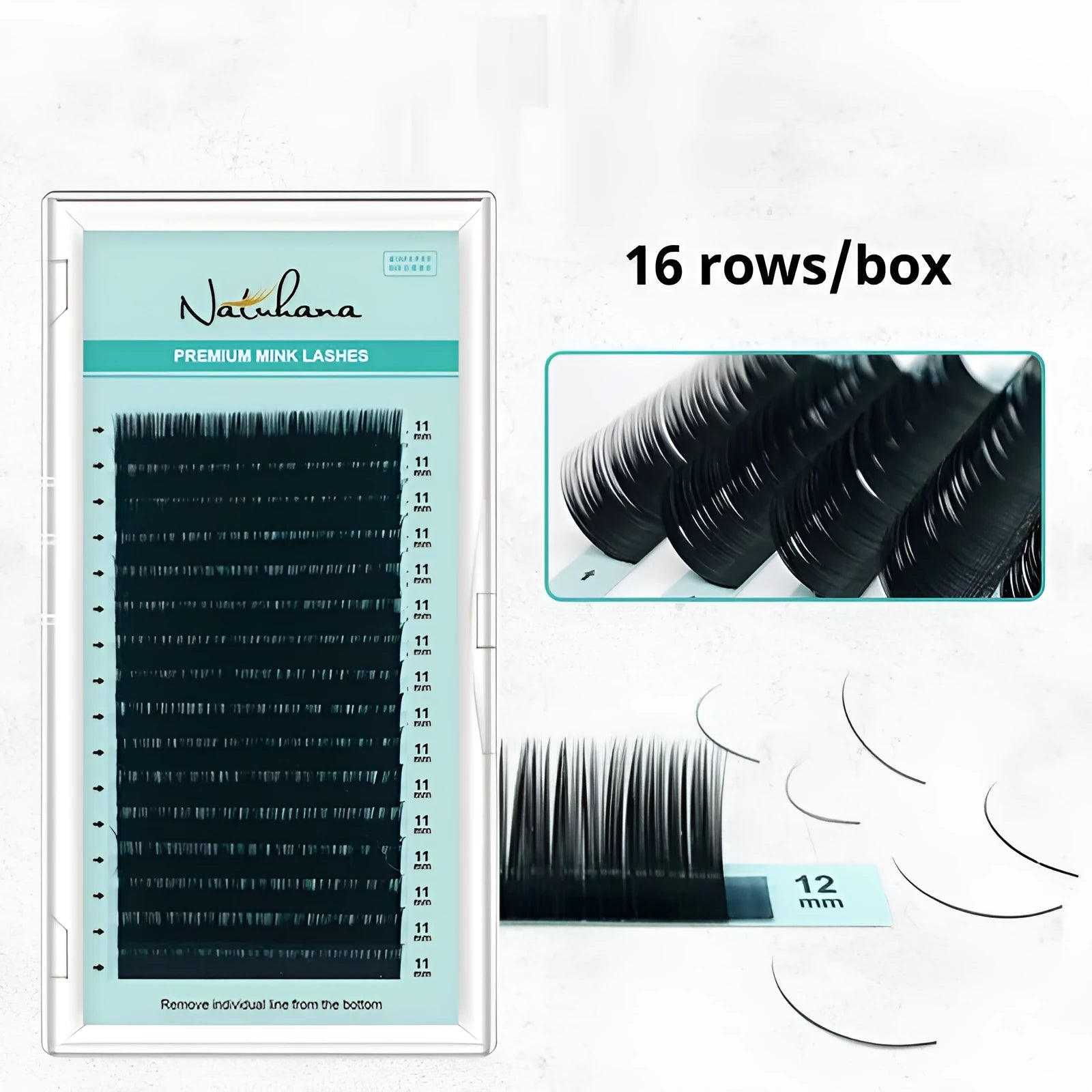 Artificial fibre false eyelashes with soft velvet finish showing density and length options