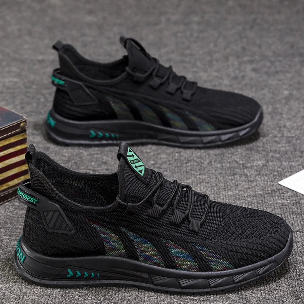 Summer mesh lightweight fat foot student leisure sneakers with stripe pattern, low top, flat heel, breathable upper