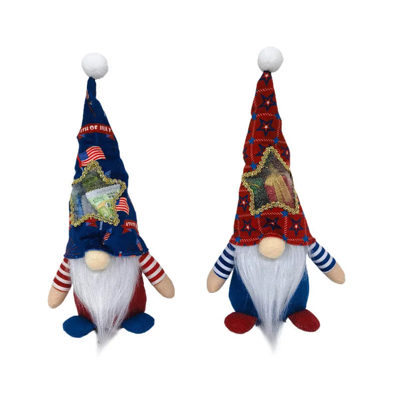 Two faceless Rudolf baby doll Christmas ornaments measuring 32x12cm in suit design
