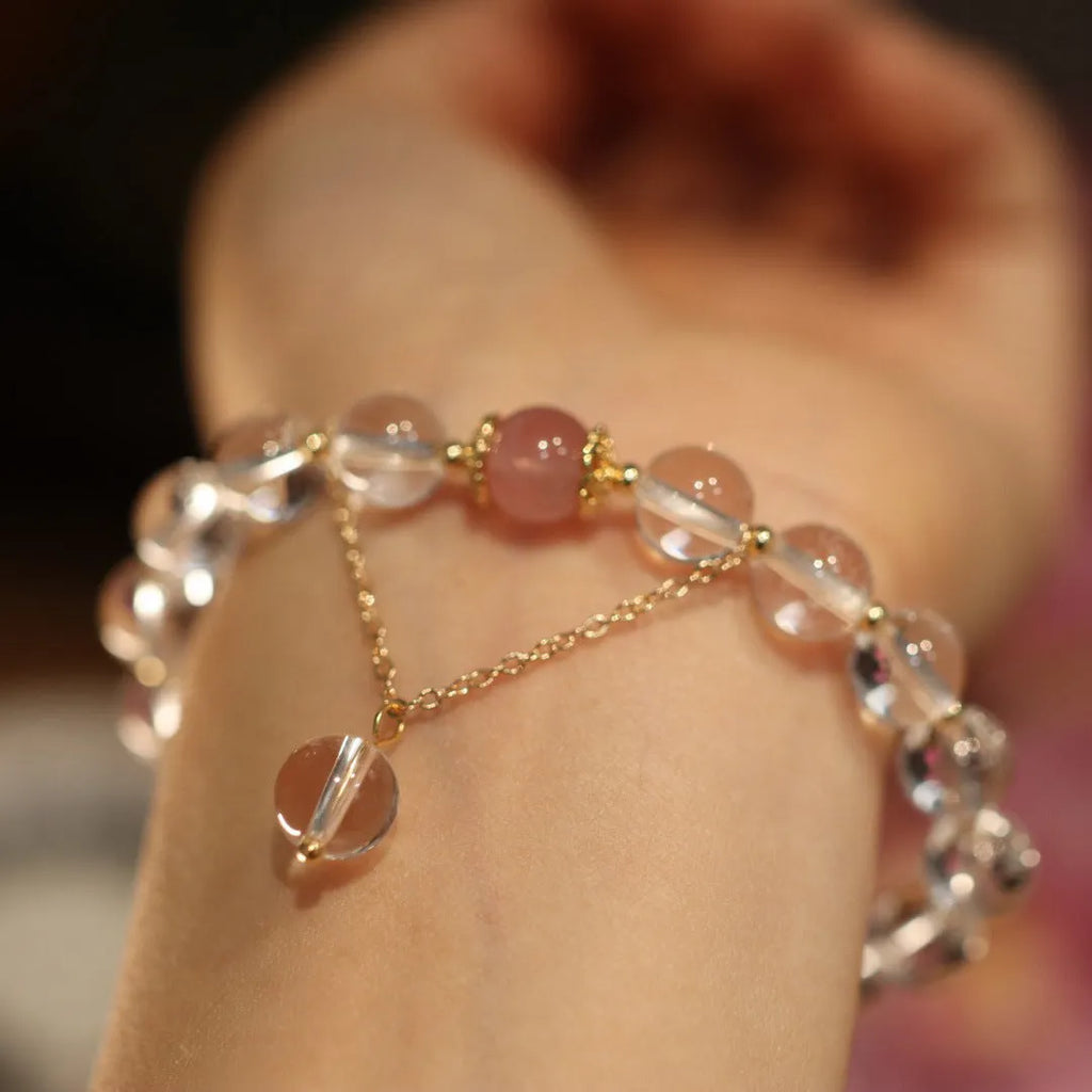 White crystal bracelet with geometric beads, 8mm women's and 10mm men's sizes, Chinese style design