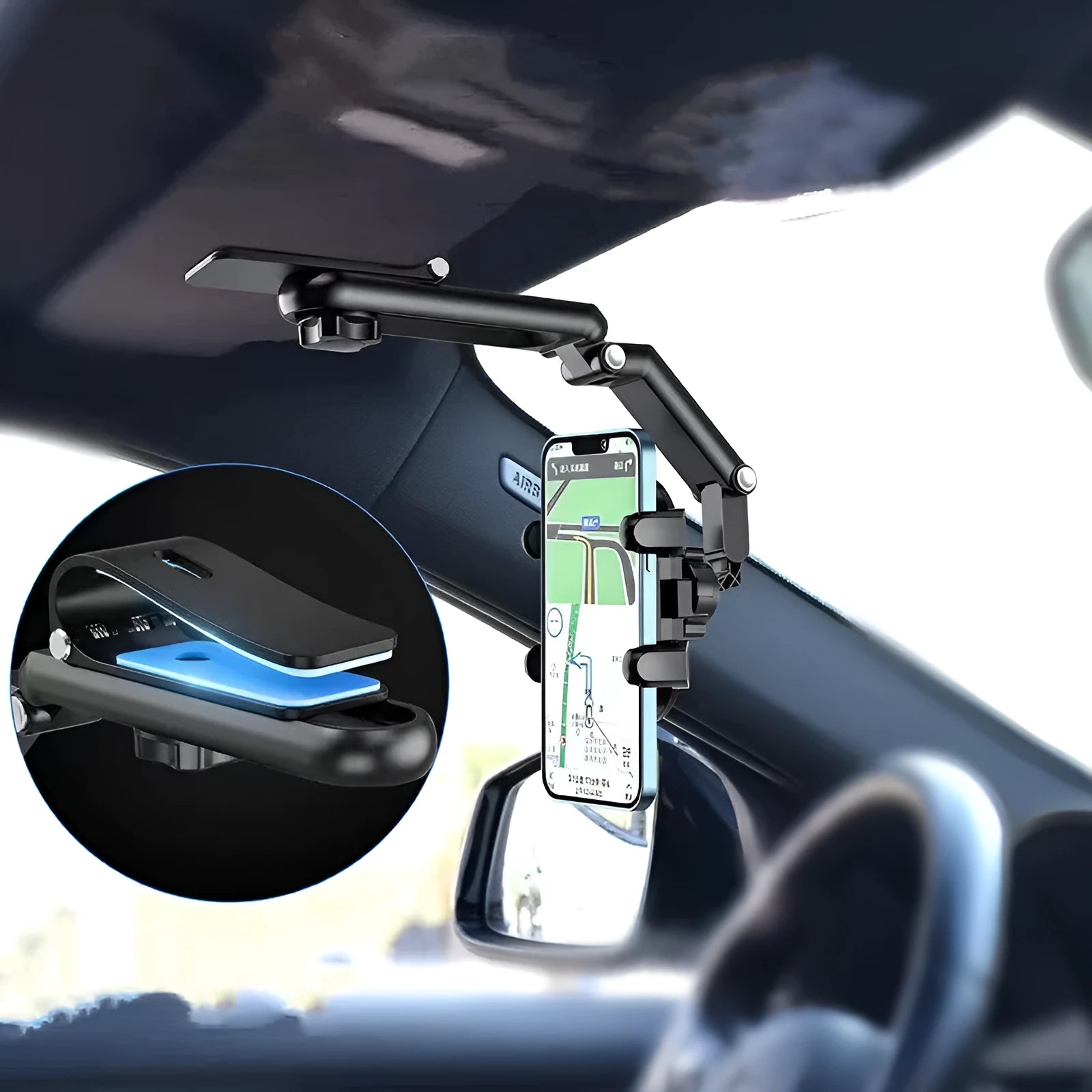 Black and green car rear seat sun visor with buckle mounting system for window installation