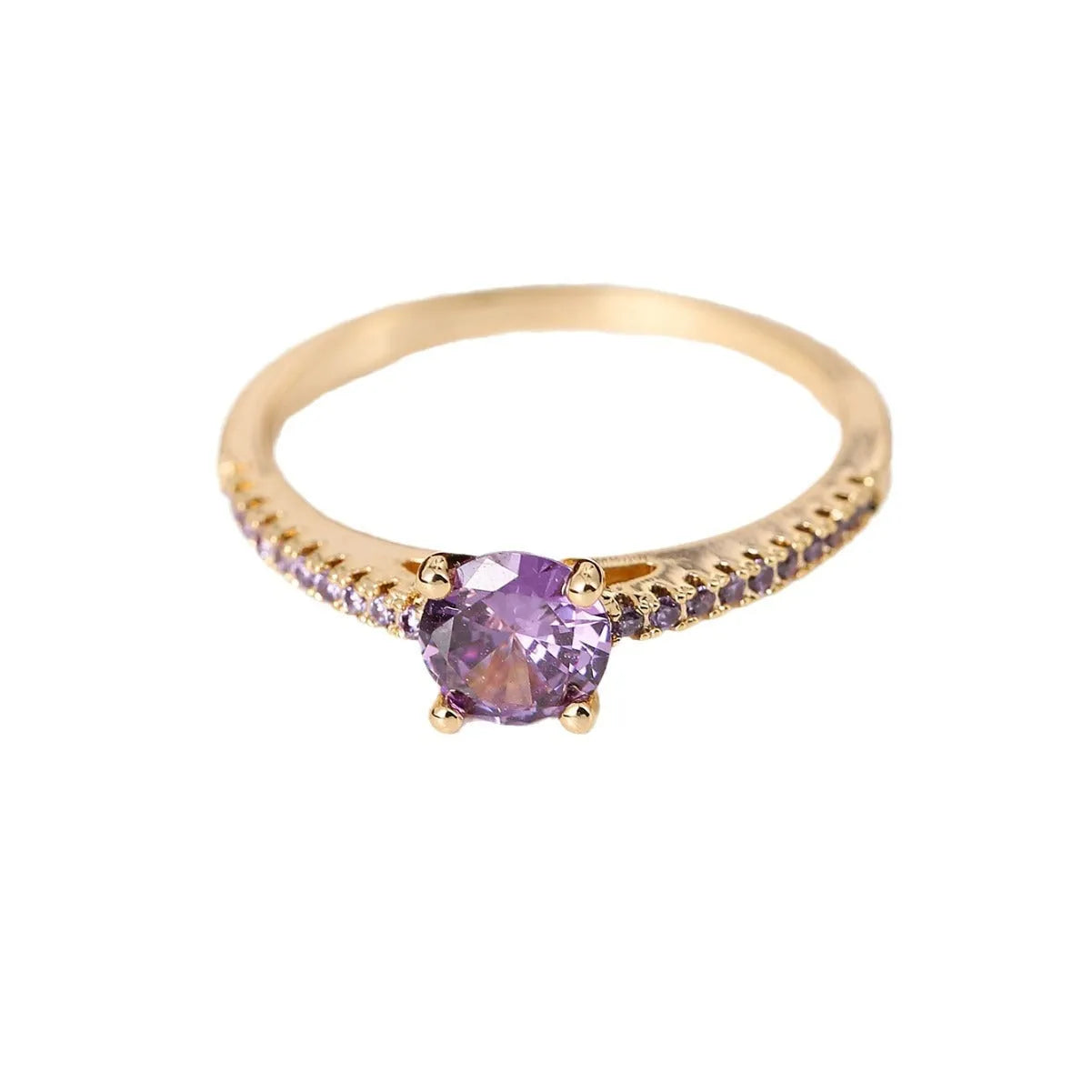 Copper hexagonal geometric ring with electroplated colour finish and CZ stone.