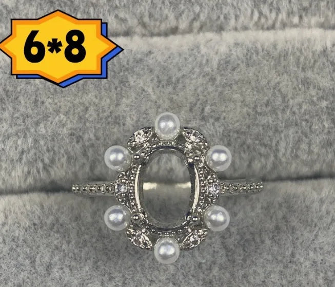 Oval open mouth ring with five-pointed star ornament on 6x8mm stone, Korean style copper jewellery