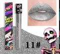 Halloween creative makeup lip gloss in test tube skull packaging with retro matte gold and silver finish.