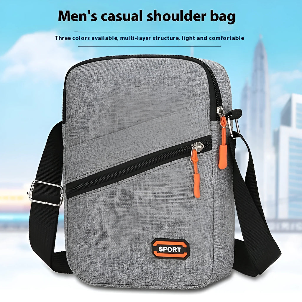 Oxford cloth crossbody shoulder bag in silver grey with contrast colour details