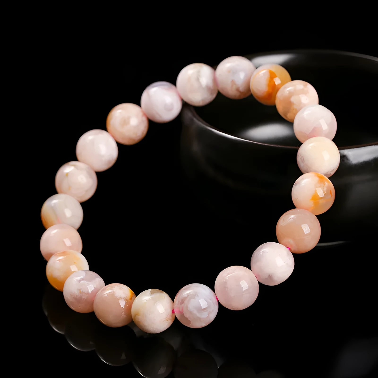3A natural cherry agate bracelet with round polished beads, sweet style for women