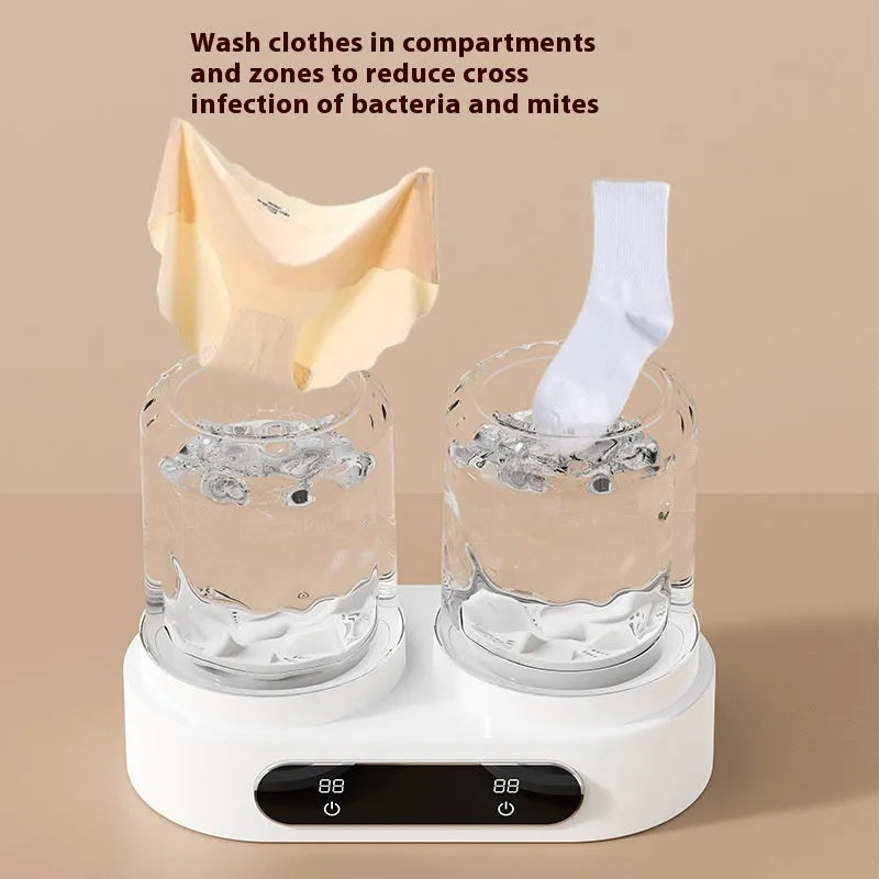 White portable mini washing machine with USB cable for delicate item laundry