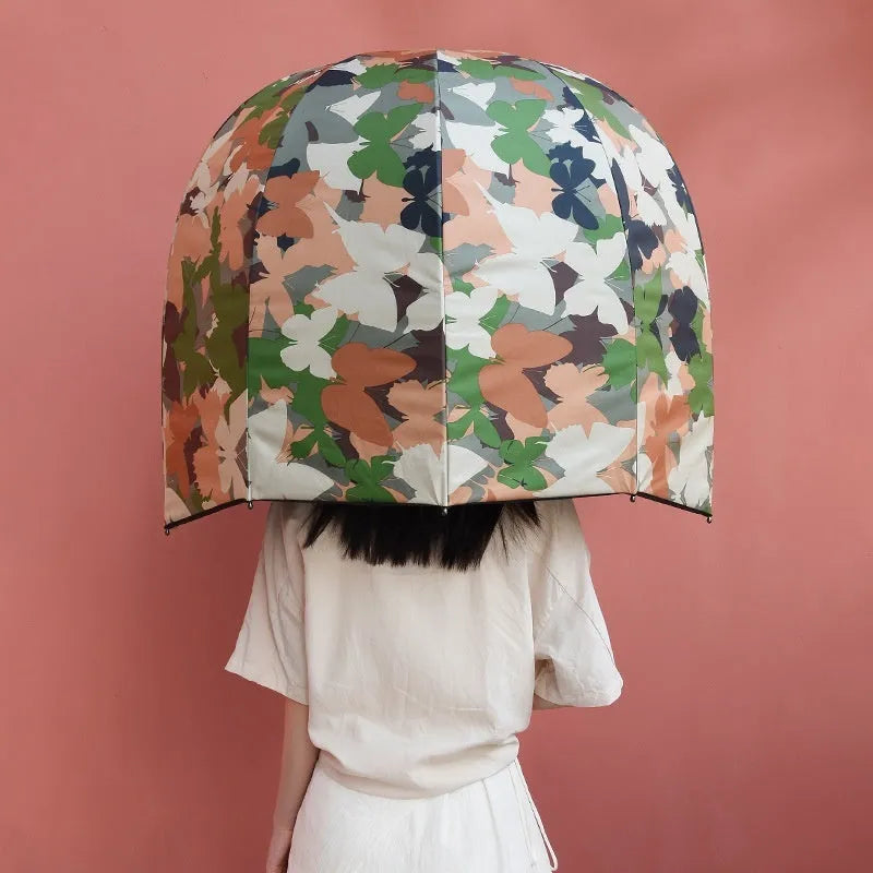 Helmet umbrella with NC fabric canopy and EVA bone, 76cm unfolded, long handle, dual-purpose sun and rain protection