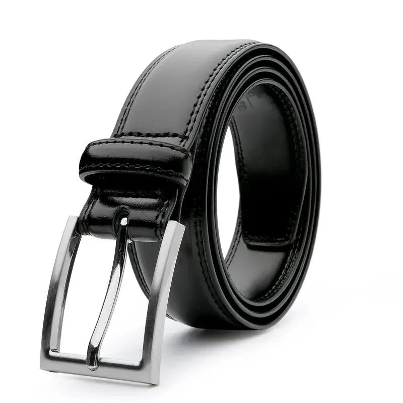 Men's genuine leather casual belt with alloy buckle showing 95 pattern grain texture