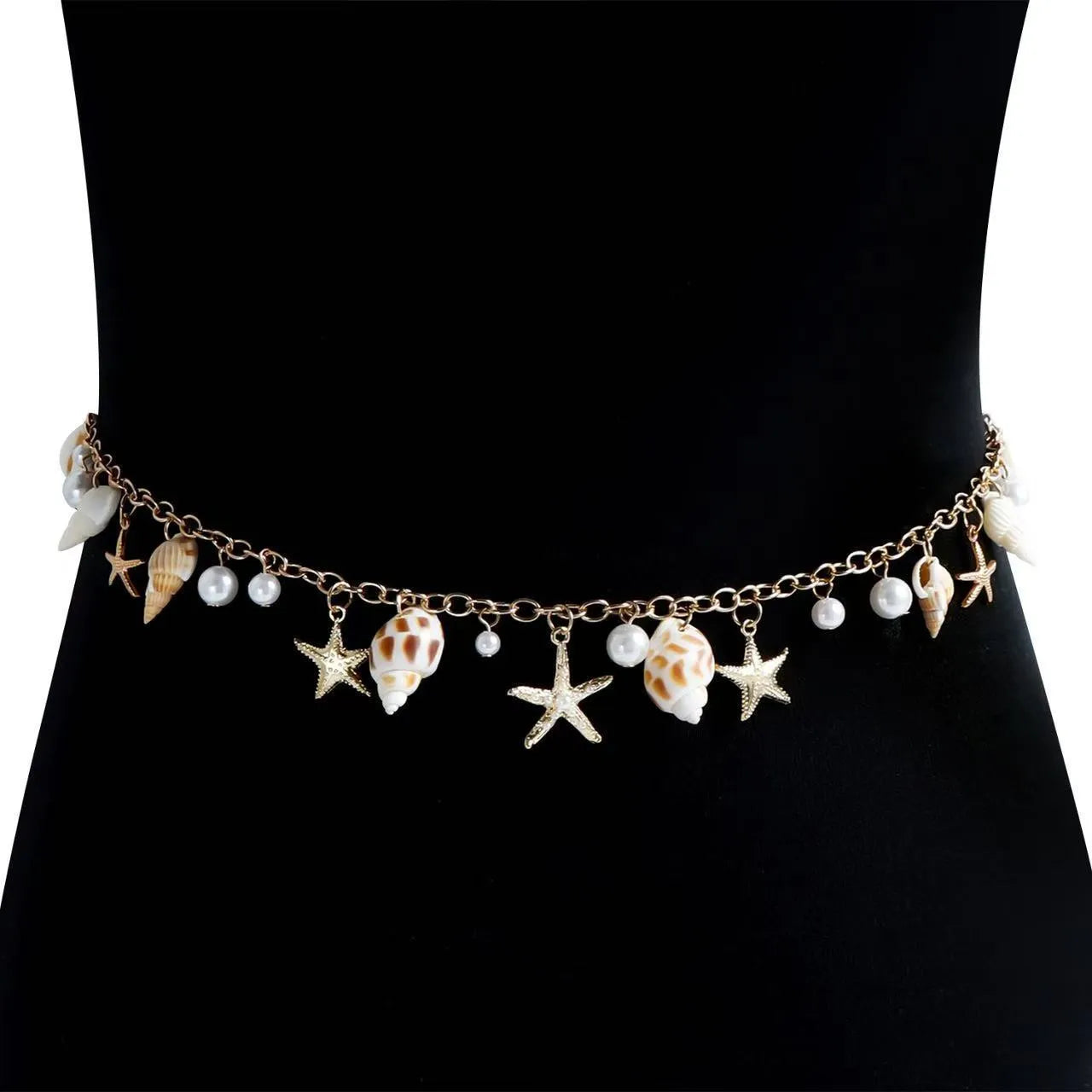 Women's waist chain and bracelet set with star charms in silver tone alloy metal