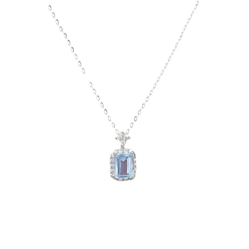 Blue electroplated square 925 silver pendant necklace on titanium steel O-link chain