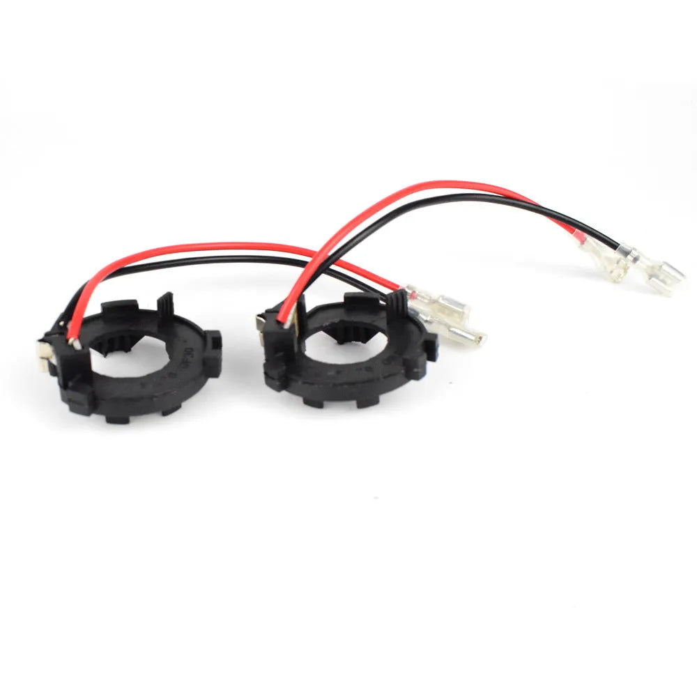 Black H7 LED headlight adapter bracket for Volkswagen Golf Jetta GTI models with copper wiring